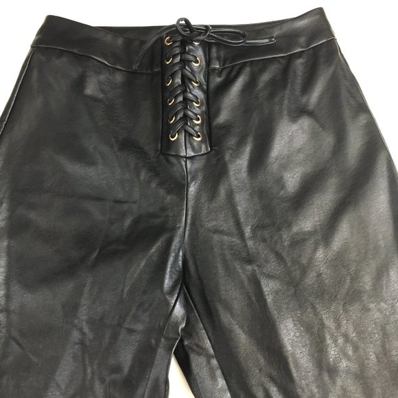 Kittenish Lace Up Front Blk Faux Leather Pants EUC - Picture 3 of 14